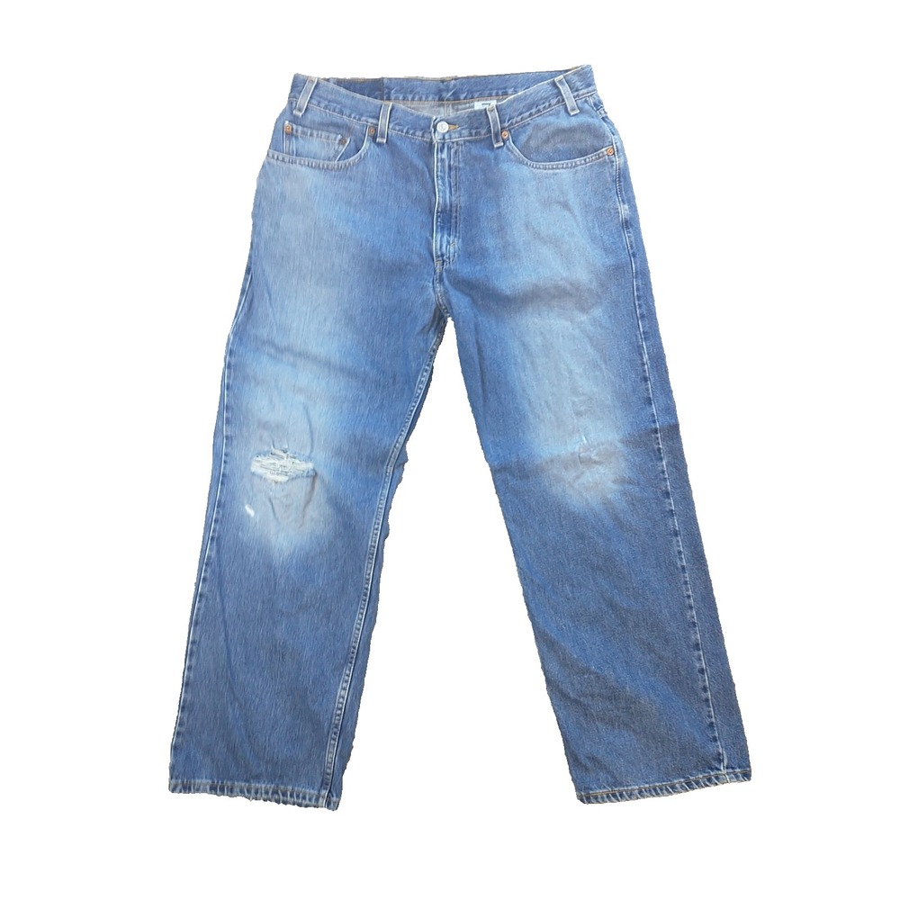 Levis 569 Straight Loose Fit Jeans Mens 34x28 Medium Wash Blue Distressed Denim